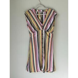 NWT Ann Taylor Loft Sz 4 Striped Sleeveless MIDI Dress with Pink / Yellow